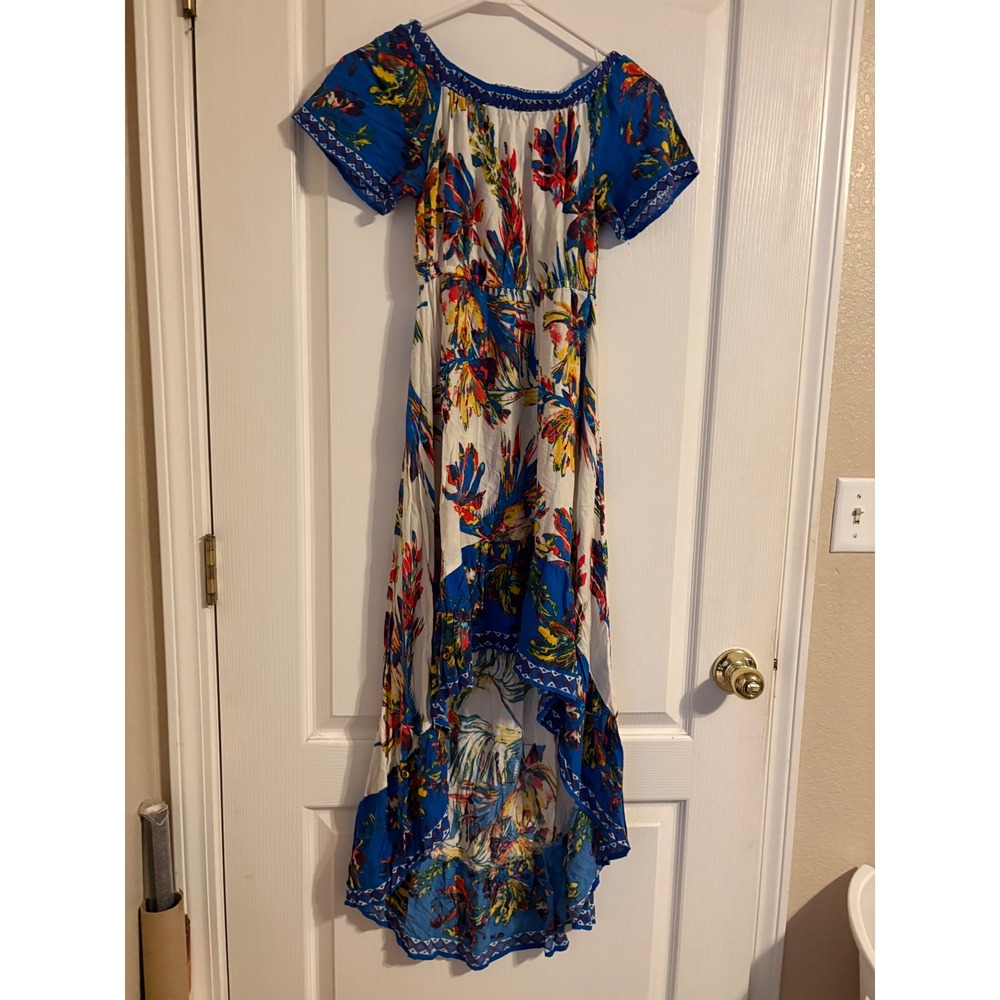 Flying Tomato High Low Dress Womens XS Blue Floral Excellent Tropical Boho